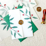 "Red Berries Vellum Jackets | Set of 10" - Invitation Jackets and Overlays in green by Megan Tendler