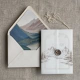 "Cashmere mountain sketch printed vellum wrap for 5x7 card | pack of 10" - Invitation Jackets and Overlays in beige by Ivory Invitations