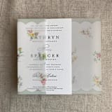 "Clara green scallop floral edge printed vellum wrap for 5x7 card | pack of 10" - Invitation Jackets and Overlays in green by Ivory Invitations