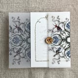 "Blue enchanted forest printed vellum wrap for 5x7 card | pack of 10" - Invitation Jackets and Overlays in blue by Ivory Invitations