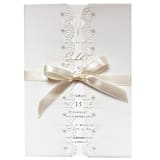 "Laser Cut Lace Vellum Jacket 5x7 with Pearl Embellishments | Elegant Wedding Invitation Pre-folded Wrap A7 | Set of 10" - Invitation Jackets and Overlays in white by Self Stationery