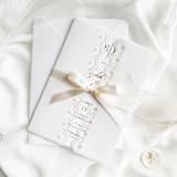 "Laser Cut Lace Vellum Jacket 5x7 with Pearl Embellishments | Elegant Wedding Invitation Pre-folded Wrap A7 | Set of 10" - Invitation Jackets and Overlays in white by Self Stationery