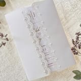 "Laser Cut Lace Vellum Jacket 5x7 with Pearl Embellishments | Elegant Wedding Invitation Pre-folded Wrap A7 | Set of 10" - Invitation Jackets and Overlays in white by Self Stationery