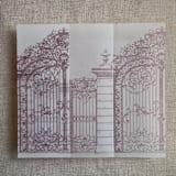 "Mauve vintage style arched gate to the palace gardens vellum wrap for 5x7 card | pack of 10" - Invitation Jackets and Overlays in pink by Ivory Invitations