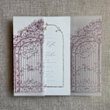 "Mauve vintage style arched gate to the palace gardens vellum wrap for 5x7 card | pack of 10" - Invitation Jackets and Overlays in pink by Ivory Invitations
