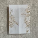 "Faux Gold etched grand peony floral printed vellum wrap for 5x7 card  | pack of 10" - Invitation Jackets and Overlays in gold by Ivory Invitations