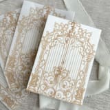 "Faux gold ornamental gate vellum jacket for invitations | Set of 10" - Invitation Jackets and Overlays in gold by Maria Ferrer G.