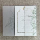 "Sage etched grand peony floral printed vellum wrap for 5x7 card | pack of 10" - Invitation Jackets and Overlays in green by Ivory Invitations