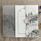 "Slate gray vineyard landscape sketch printed vellum wrap for 5x7 card | pack of 10" - Invitation Jackets and Overlays in gray by Ivory Invitations