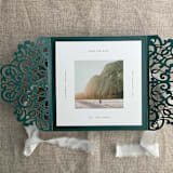 "Forest Green Lace Lasercut Jacket for 5.25 x 5.25 inch Invitation | Pack of 10" - Invitation Jackets and Overlays in green by Ivory Invitations