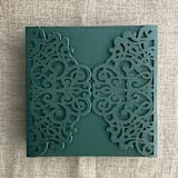 "Forest Green Lace Lasercut Jacket for 5.25 x 5.25 inch Invitation | Pack of 10" - Invitation Jackets and Overlays in green by Ivory Invitations