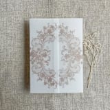 "Cashmere La belle rose lace printed vellum wrap for 5x7 card | pack of 10" - Invitation Jackets and Overlays in beige by Ivory Invitations