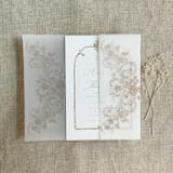 "Cashmere La belle rose lace printed vellum wrap for 5x7 card | pack of 10" - Invitation Jackets and Overlays in beige by Ivory Invitations