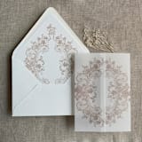 "Cashmere La belle rose lace printed vellum wrap for 5x7 card | pack of 10" - Invitation Jackets and Overlays in beige by Ivory Invitations