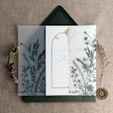 "Forest green English botanical garden floral vellum wrap for 5x7 card | pack of 10" - Invitation Jackets and Overlays in green by Ivory Invitations