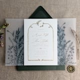 "Forest green English botanical garden floral vellum wrap for 5x7 card | pack of 10" - Invitation Jackets and Overlays in green by Ivory Invitations