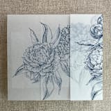 "Navy etched grand peony floral printed vellum wrap for 5x7 card  | pack of 10" - Invitation Jackets and Overlays in blue by Ivory Invitations