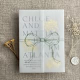 "Sage ribbon bow printed vellum wrap for 5x7 card | pack of 10" - Invitation Jackets and Overlays in green by Ivory Invitations