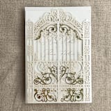 "Ivory Castle Gate Lasercut Jacket for 5x7 inch Invitation | Pack of 10 | Envelopes Included" - Invitation Jackets and Overlays in white by Ivory Invitations