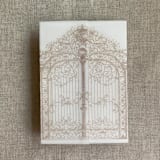 "Cashmere vintage arched gate printed vellum wrap for 5x7 card | pack of 10" - Invitation Jackets and Overlays in beige by Ivory Invitations