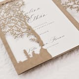 "Laser Cut Cover With a Motif of Tree | Set of 10 | Envelopes Included" - Invitation Jackets and Overlays in brown by Self Stationery