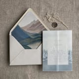 "White ink mountain sketch printed vellum wrap for 5x7 card | pack of 10" - Invitation Jackets and Overlays in white by Ivory Invitations