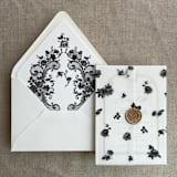 "Black French roses lace floral printed vellum wrap for 5x7 card | pack of 10" - Invitation Jackets and Overlays in black by Ivory Invitations