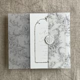 "Slate gray poppy floral toile printed vellum wrap for 5x7 card | pack of 10" - Invitation Jackets and Overlays in gray by Ivory Invitations