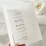 "Pre-folded Vellum Jacket 5x7 with Pearls, Set of 10" - Invitation Jackets and Overlays in clear by Self Stationery