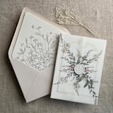 "Willow botanical printed vellum wrap for 5x7 card | pack of 10" - Invitation Jackets and Overlays in green by Ivory Invitations