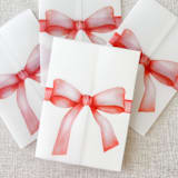 "Red bow watercolor vellum jacket | Set of 10" - Invitation Jackets and Overlays in red by Maria Ferrer G.