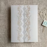 "Gold floral printed scallop edge vellum wrap for 5x7 card | pack of 10" - Invitation Jackets and Overlays in gold by Ivory Invitations