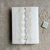 "Gold floral printed scallop edge vellum wrap for 5x7 card | pack of 10" - Invitation Jackets and Overlays in gold by Ivory Invitations