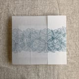 "Steel blue ruffled floral lace printed vellum wrap for 5x7 card | pack of 10" - Invitation Jackets and Overlays in blue by Ivory Invitations