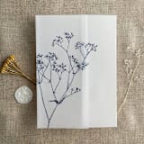 "Minimalist baby's breath flower navy color printed vellum wrap for 5x7 card  | pack of 10" - Invitation Jackets and Overlays in blue by Ivory Invitations