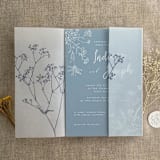 "Minimalist baby's breath flower navy color printed vellum wrap for 5x7 card  | pack of 10" - Invitation Jackets and Overlays in blue by Ivory Invitations