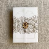 "Hazelnut ruffled floral lace printed vellum wrap for 5x7 card | pack of 10" - Invitation Jackets and Overlays in natural by Ivory Invitations