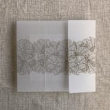 "Hazelnut ruffled floral lace printed vellum wrap for 5x7 card | pack of 10" - Invitation Jackets and Overlays in natural by Ivory Invitations
