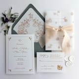 "French roses lace floral cashmere color printed vellum wrap for 5x7 card  | pack of 10" - Invitation Jackets and Overlays in beige by Ivory Invitations