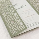 "Custom Laser Cut Cover for 5x7 Invitation | Set of 10 | Envelopes Included" - Invitation Jackets and Overlays in green by Self Stationery