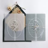 "Oval scallop framed white wild flowers printed vellum wrap for 5x7 card  | pack of 10" - Invitation Jackets and Overlays in white by Ivory Invitations