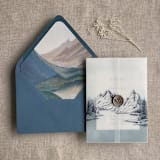 "Blue mountain sketch printed vellum wrap for 5x7 card | pack of 10" - Invitation Jackets and Overlays in blue by Ivory Invitations