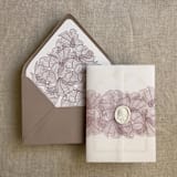 "Mauve ruffled floral lace printed vellum wrap for 5x7 card | pack of 10" - Invitation Jackets and Overlays in purple by Ivory Invitations