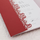 "Lace Laser Cut Gate Jacket for 5x7 inch Invitation | Set of 10 | Envelopes Included" - Invitation Jackets and Overlays in red by Self Stationery