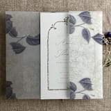 "Antique Hydrangea flower dark blue leaf printed vellum wrap for 5x7 card | pack of 10" - Invitation Jackets and Overlays in blue by Ivory Invitations