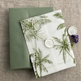 "Palm trees beach side moss green printed vellum wrap for 5x7 card | pack of 10" - Invitation Jackets and Overlays in green by Ivory Invitations