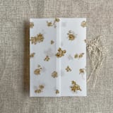 "Gold French roses lace floral printed vellum wrap for 5x7 card | pack of 10" - Invitation Jackets and Overlays in gold by Ivory Invitations