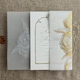 "Real gold foil pressed on vellum gold Etched grand peony vellum wrap for 5x7 card | pack of 10" - Invitation Jackets and Overlays in gold by Ivory Invitations