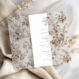 "Dark Brown Toile Vellum Jacket for 5 x 7 Wedding Invitations (set of 10)" - Invitation Jackets and Overlays in brown by Caroline Russo