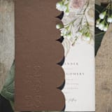 "Chocolate Textured, Scalloped, Embossed Invitation Jacket, Qty 10" - Invitation Jackets and Overlays in brown by The Savage Label